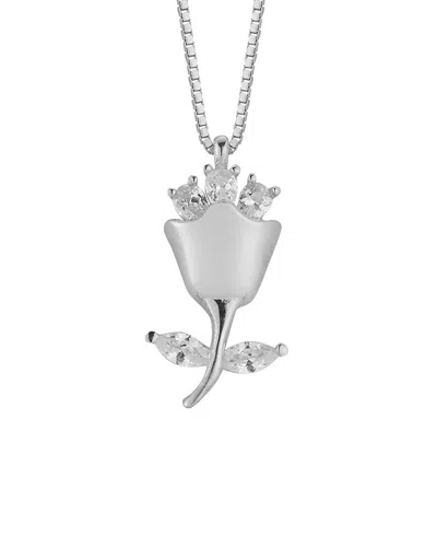 Glaze Jewelry Silver Cz Rose Necklace In Metallic