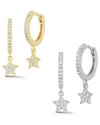 Glaze Jewelry Silver Cz Star Charm Huggie Earrings Set