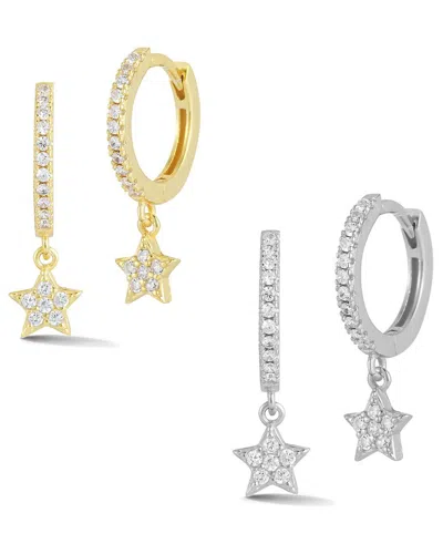Glaze Jewelry Silver Cz Star Charm Huggie Earrings Set
