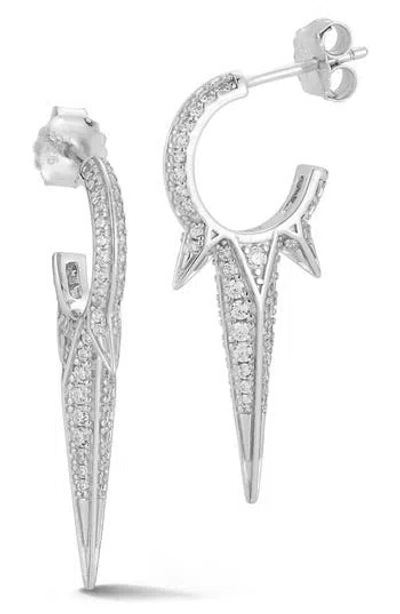 Glaze Jewelry Silver Cz Spiked Hoop Earrings In Metallic