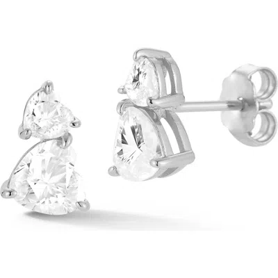 Glaze Jewelry Stacked Heart Moissanite Stud Earrings In Silver