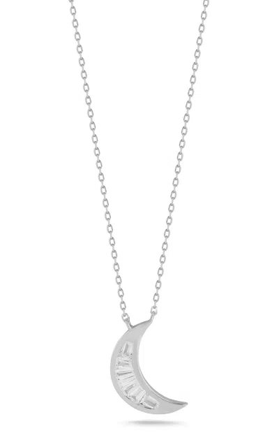 Glaze Jewelry Sterling Silver Baguette Moon Necklace In Metallic