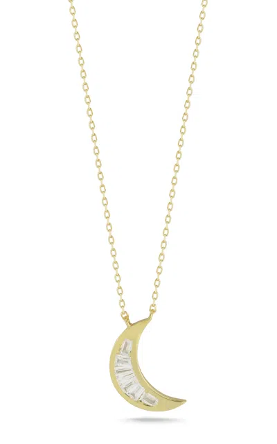 Glaze Jewelry Sterling Silver Baguette Moon Necklace In Gold