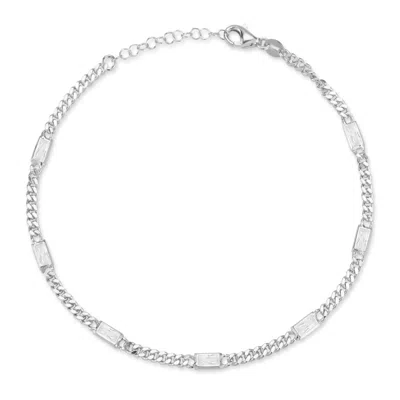 Glaze Jewelry Sterling Silver Baguette Station Curb Anklet