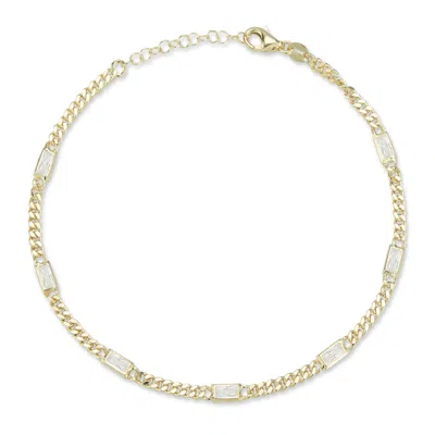 Glaze Jewelry Sterling Silver Baguette Station Curb Anklet In Gold