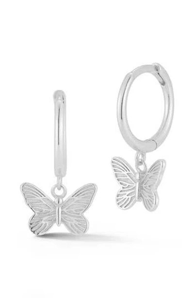 Glaze Jewelry Sterling Silver Butterfly Huggie Hoop Earrings In Metallic