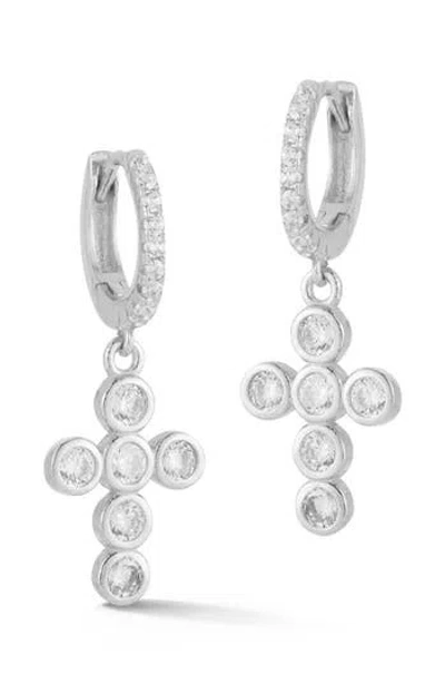 Glaze Jewelry Sterling Silver Cross Huggie Hoop Earrings In White