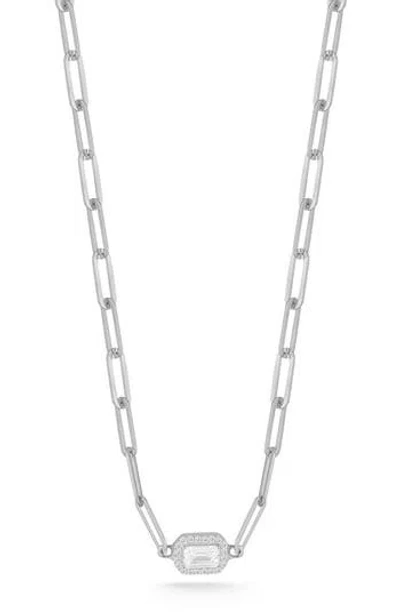 Glaze Jewelry Sterling Silver Cubic Zirconia Paper Clip Necklace In Metallic