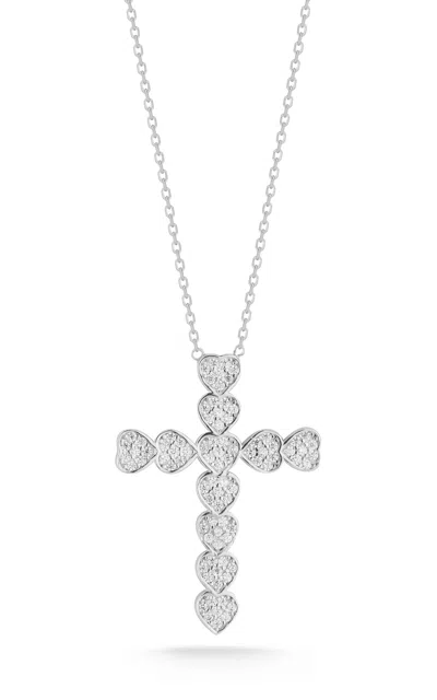 Glaze Jewelry Sterling Silver Flat Heart Cross Necklace In Metallic