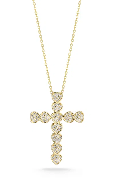 Glaze Jewelry Sterling Silver Flat Heart Cross Necklace In Yellow