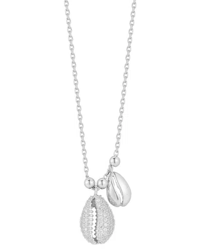 Glaze Jewelry Sterling Silver Pave Double Seashell Necklace In Metallic