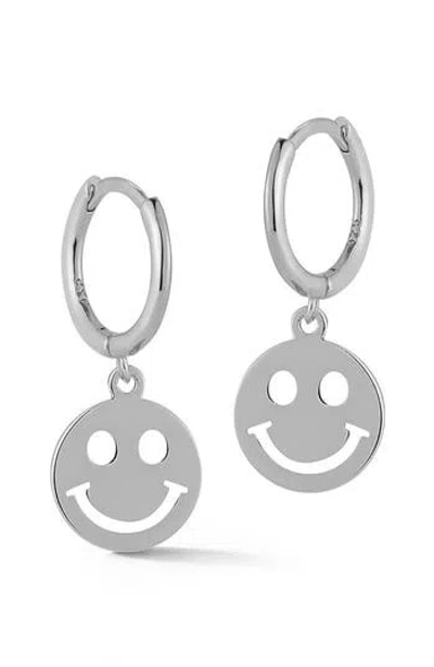 Glaze Jewelry Sterling Silver Smile Face Huggie Hoop Earrings In Metallic