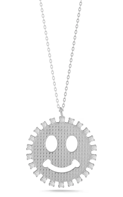 Glaze Jewelry Sterling Silver Smiley Face Necklace In Metallic