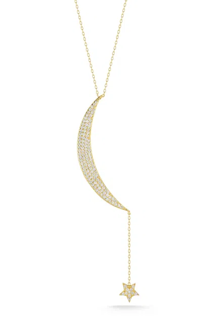 Glaze Jewelry Sterling Silver Thin Moon Star Drop Necklace In Gold