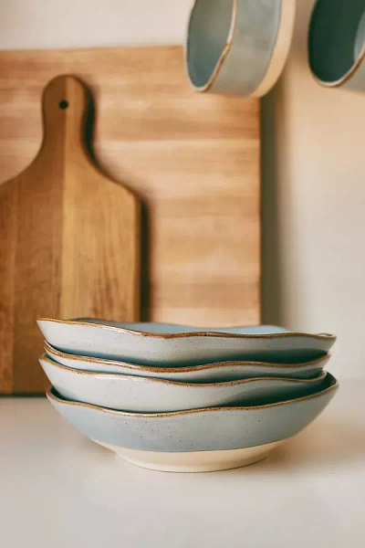 Glazed Garage Low Tide Stoneware, Set Of 4 Low Bowls In Blue
