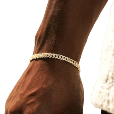 Gld Mens 7" Micro Diamond Prong Cuban Bracelet In Gold