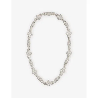 Gld Mens White Gold Ball Clover Mariner Diamond Rhodium-plated 10mm Chain