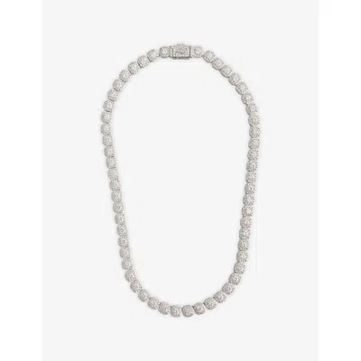 Gld Mens White Gold Clustered 14ct White-gold Tennis Chain In Green