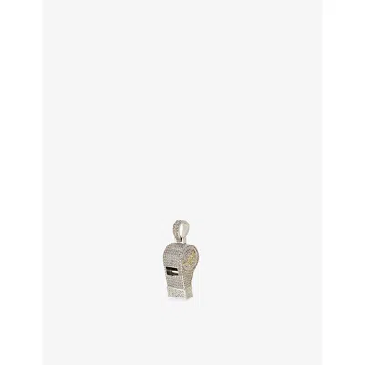 Gld Mens Iced Functioning Whistle Rhodium-plated Pendant White Gold