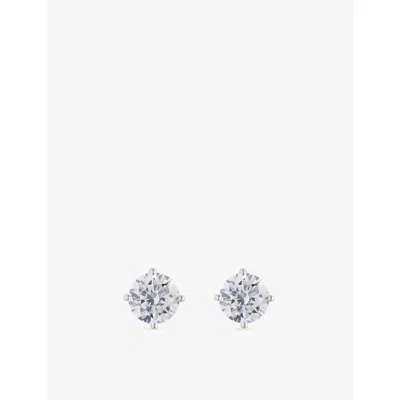 Gld Mens White Gold Round-cut Diamond 14ct White-gold Rhodium-plated Stud Earrings In Silver