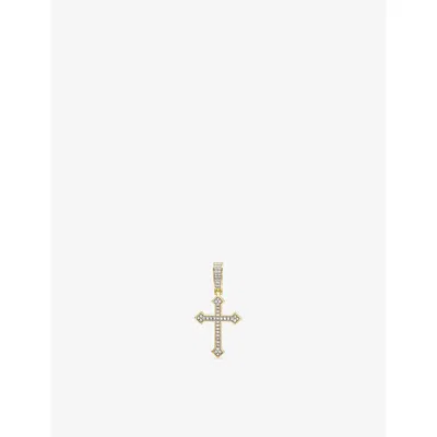 Gld Mens Iced Celtic Cross 18ct Gold-plated Pendant In Transparent