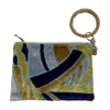Glenda Gies Women's Zipper Wristlet W/ Bamboo In Gold/lightt Blue/navy