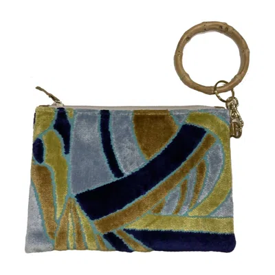 Glenda Gies Women's Zipper Wristlet W/ Bamboo In Gold/lightt Blue/navy