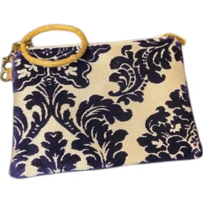 Glenda Gies Women's Zipper Wristlet W/ Bamboo In Navy/cream