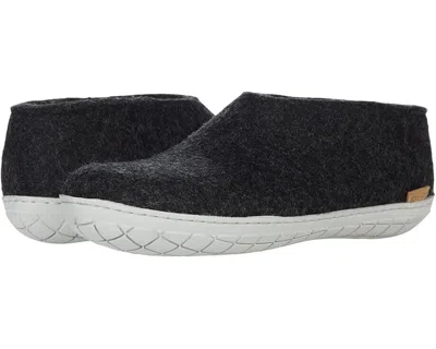 Glerups Slipper Unisex M10/w12 Charcoal Wool Round Toe Slip-on Comfort Khd451 In Black
