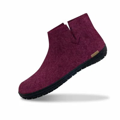 Glerups Unisex Felt Low Boots With Black Rubber Sole In Cranberry