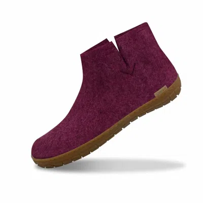 Glerups Unisex Felt Low Boots With Honey Rubber Sole In Cranberry In Pink