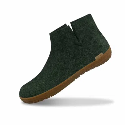 Glerups Unisex Felt Low Boots With Honey Rubber Sole In Forest In Green