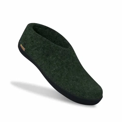 Glerups Unisex Felt Slipper With Black Natural Rubber Sole In Forest