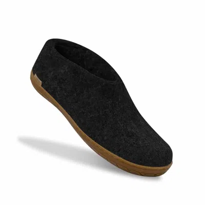 Glerups Unisex Felt Slipper With Honey Natural Rubber Sole In Charcoal In Pink
