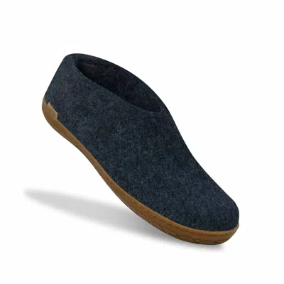 Glerups Unisex Felt Slipper With Honey Natural Rubber Sole In Denim