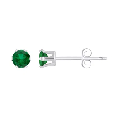 Glistening Jewels 10k Gold 3mm Round Created Emerald Stud Earrings In Brown