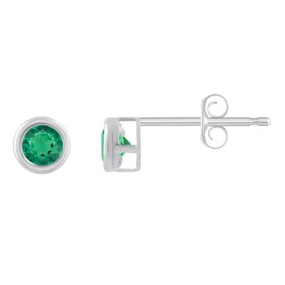 Glistening Jewels 10k Gold 3mm Round Created Emerald Stud Earrings In Metallic