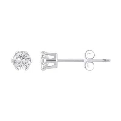 Glistening Jewels 10k Gold 3mm Round White Topaz Stud Earrings In Silver