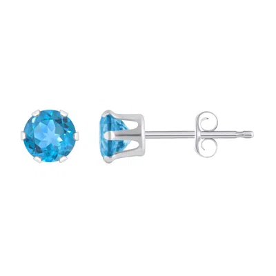 Glistening Jewels 10k Gold 4mm Round Blue Topaz Stud Earrings In Brown
