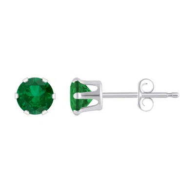 Glistening Jewels 10k Gold 4mm Round Created Emerald Stud Earrings In Multi