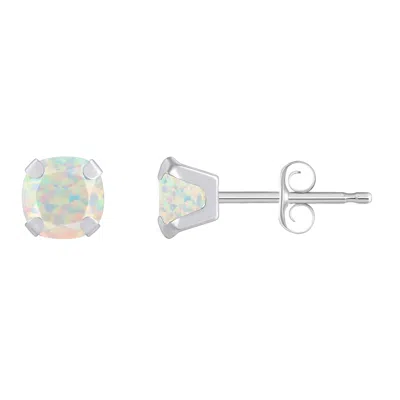 Glistening Jewels 10k Gold 5mm Cushion Created Opal Stud Earrings In Metallic