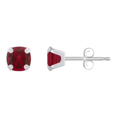 Glistening Jewels 10k Gold 5mm Cushion Created Ruby Stud Earrings