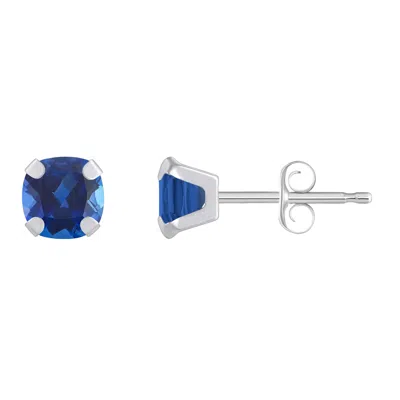 Glistening Jewels 10k Gold 5mm Cushion Created Sapphire Stud Earrings In Blue