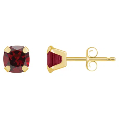 Glistening Jewels 10k Gold 5mm Cushion Garnet Stud Earrings In Red