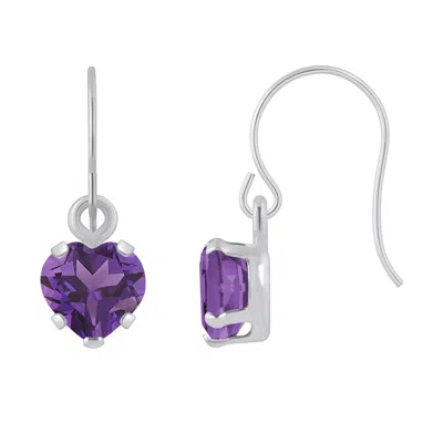 Glistening Jewels 10k Gold 5mm Heart Shape Amethyst Drop Earrings In Purple