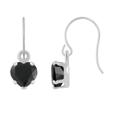 Glistening Jewels 10k Gold 5mm Heart Shape Black Onyx Drop Earrings In Silver