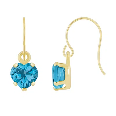 Glistening Jewels 10k Gold 5mm Heart Shape Blue Topaz Drop Earrings