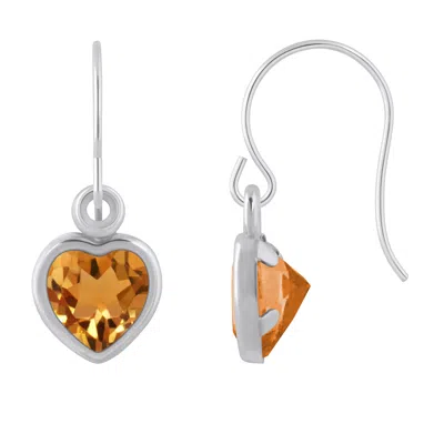 Glistening Jewels 10k Gold 5mm Heart Shape Citrine Drop Earrings In Metallic