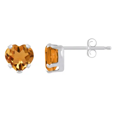 Glistening Jewels 10k Gold 5mm Heart Shape Citrine Stud Earrings In Multi
