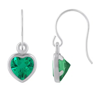 Glistening Jewels 10k Gold 5mm Heart Shape Created Emerald Drop Earrings In Green